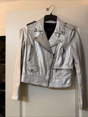 Banana Republic Metallic Silver Moto Leather Jacket